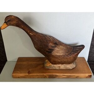 Vintage Hand Carved Wooden Duck Figure Mallard Style Rustic Cabin Decor